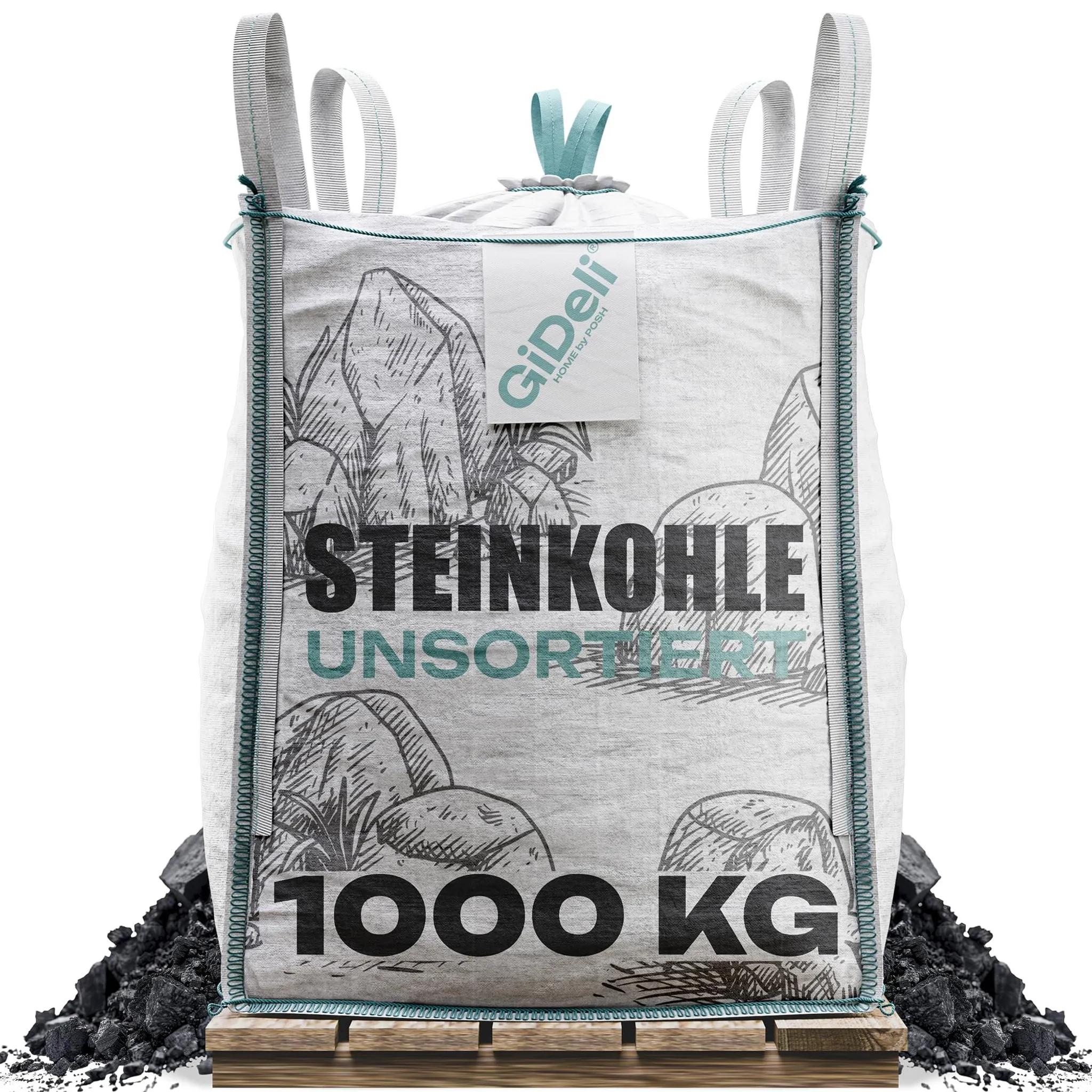 Steinkohle 1000kg Anthrazitkohle 5-50mm Hoher Heizwert Kaminofen Heizkohle GiDeli