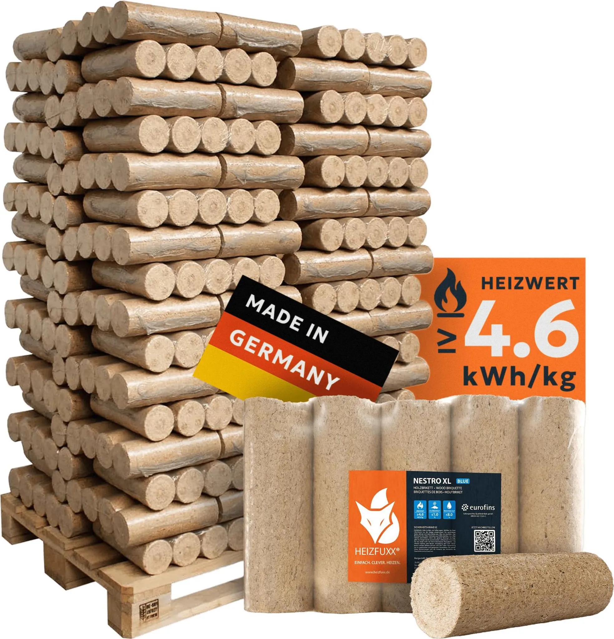 Heizfuxx Nestro XL Blue Holzbriketts 10 kg – 96 Gebinde (960 kg Palette)