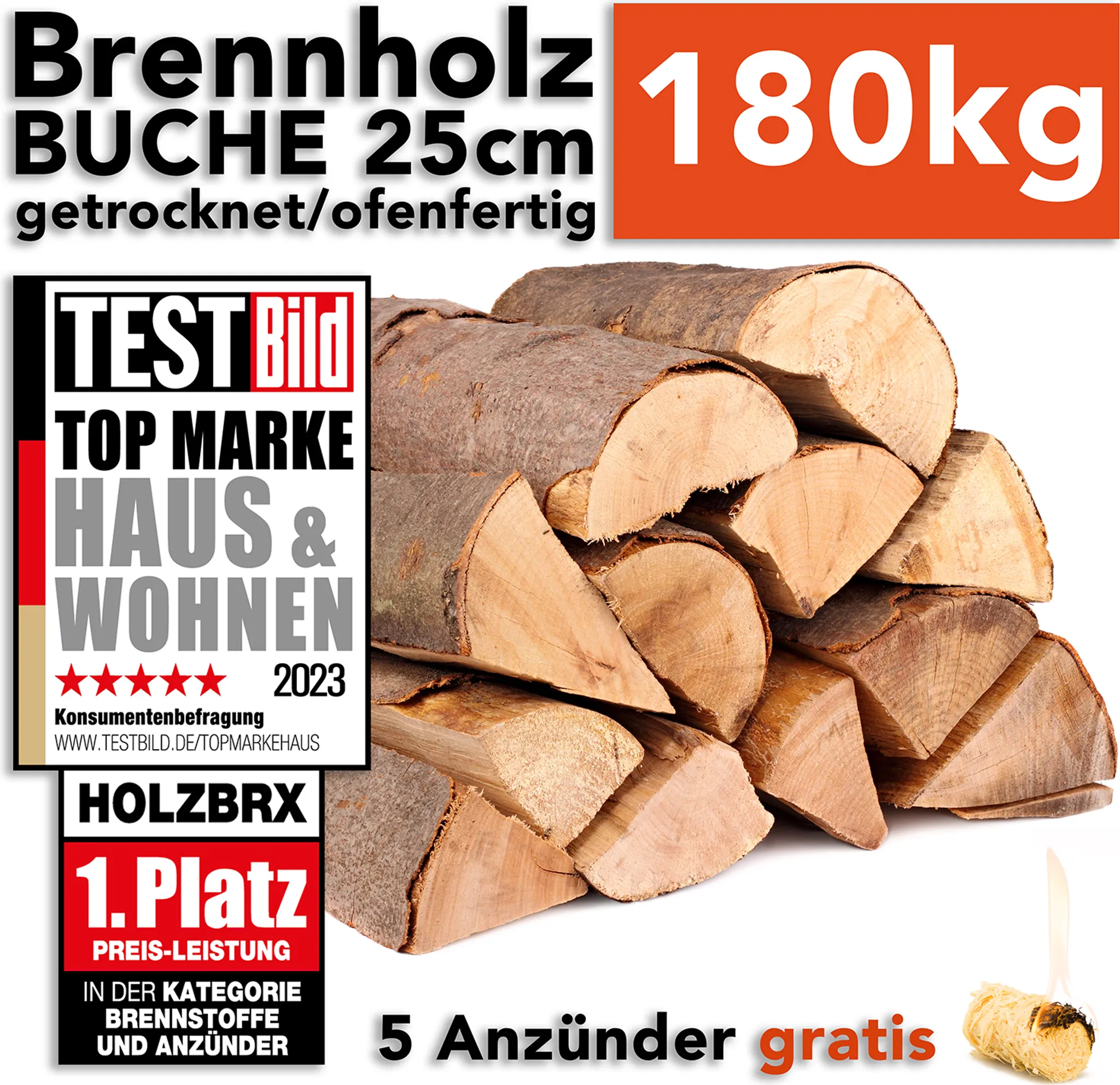 HOLZBRX Brennholz Kaminholz Buche 180kg Karton 25cm