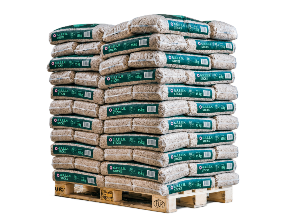 GREENSTICKS ENplus A1 Premium Holzpellets – Palette 66 x 15 kg (990 kg Gesamtgewicht, Made in Germany)